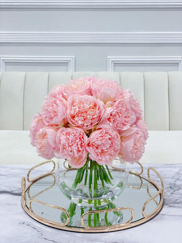 Large Head Silk Peony Arrangement in Glass Vase - Flovery